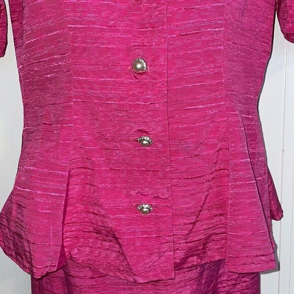 Vtg 80s Bridal Originals bright fuchsia pink 2 pc taffeta dressy outfit - Picture 5 of 13